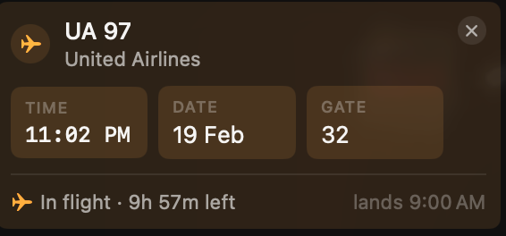 Expanded in-flight detail — time remaining and estimated landing time